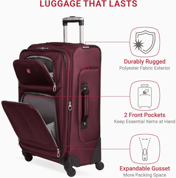 Sion Softside Expandable Luggage, Merlot, Checked-Medium 25-Inch - Image 3