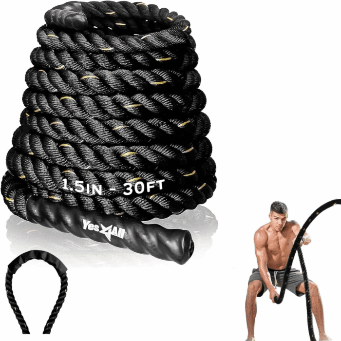 1.5/2 Inch Battle Ropes with Extra Protective Sleeve, Workout Ropes for Cross-Training Home Gym & Fitness Exercises, Strength Training - 30,40,50 Feet Lengths Available