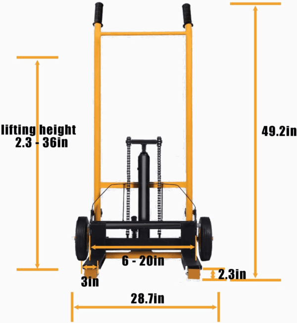 Manual Forklift Material Stacker, Hand Truck Lifts with Fixed Legs and Adjustable Forks, 2.3-36" Lifter Hieght Hydraulic Lift for Factory, 440Lbs (Foot Pedal) - Image 2