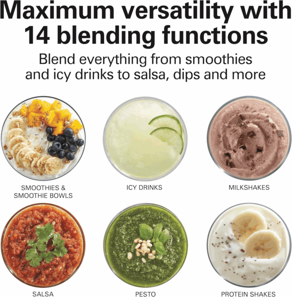 Wave Crusher Blender for Smoothies with 40 Oz Glass Jar and 14 Functions, Ice Sabre Blades & 700 Watts for Consistently Smooth Results, Black & Stainless Steel (54220) - Image 2