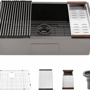 27 Inch Black Undermount Sink - 27X19 Undermount Kitchen Sink Deep Single Bowl Stainless Steel Black Kitchen Sink with Colander