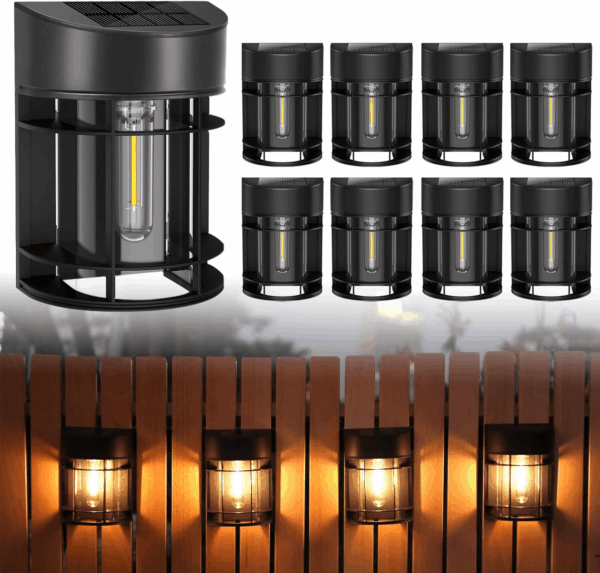 Solar Fence Lights Outdoor, 8 Pack Waterproof Solar Lights Outdoor, Outdoor Solar Light Fence Light for Garden Fence Post Step Stair Backyard