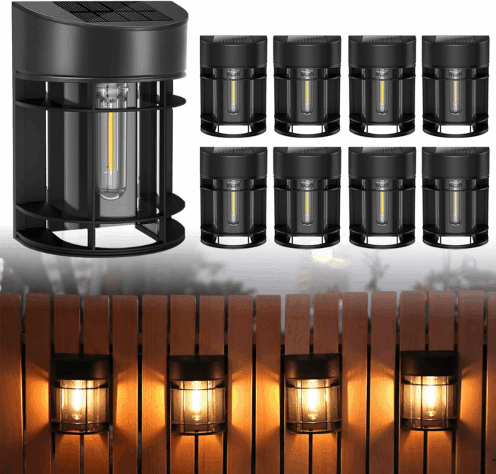 Solar Fence Lights Outdoor, 8 Pack Waterproof Solar Lights Outdoor, Outdoor Solar Light Fence Light for Garden Fence Post Step Stair Backyard