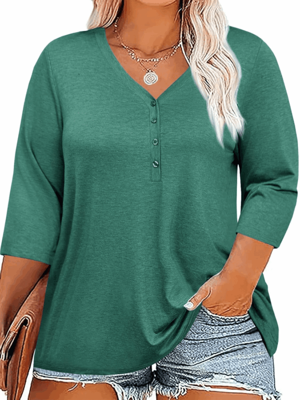 Women plus Size Tops V Neck 3/4 Sleeve Casual T Shirts Loose Basic Tunic Tees