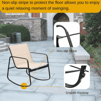 4-Piece Patio Furniture Set, Textilene Conversation Set with 2 Rocking Chairs and Tempered Glass Coffee Table, Perfect for Indoor Patio Lawn Garden Poolside, Brown - Image 5