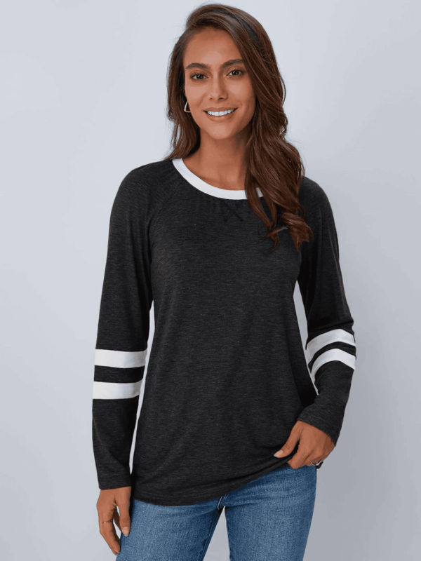 Womens Long Sleeve Shirts Color Block Casual Crewneck Tops Tshirt Basic Tee Fall Fashion Clothes Trendy Outfits - Image 2
