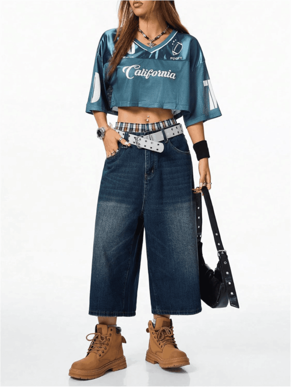 Jersey Shirts for Women Y2K Crop Tops Streetwear Sportswear Short Sleeve T-Shirt Cute Football Jersey Top - Image 4