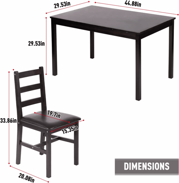 Kitchen Table and Chairs for 4 Dining Room Table Set,Wood Elegant Kitchen Sets for Small Space,Dark Brown - Image 7