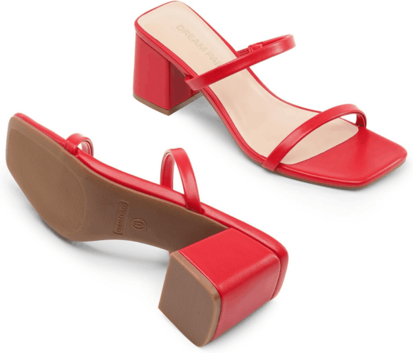 Sandal Heels for Women Low Square Open Toe Block Chunky Heels Slip on Slides Mules for Party Homecoming Daily - Image 3