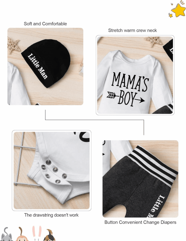 Newborn Baby Boy Clothes New to the Crew Letter Print Romper+ Pants+Hat 3PCS Outfit - Image 5