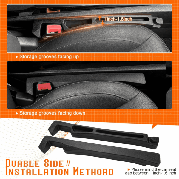 Car Seat Gap Filler - Seat Side Gap Filler with Organizer & Hook Prevent Items from Falling Universal Fit Car SUV Truck, Pack of 2 Black - Image 4
