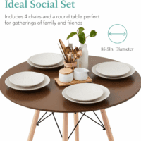 5-Piece Dining Set, Compact Mid-Century Modern Table & Chair Set for Home, Apartment W/ 4 Chairs, Plastic Seats, Wooden Legs, Metal Frame - Brown/Oak - Image 3