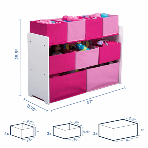 Deluxe Multi-Bin Toy Organizer with Storage Bins, White/Pink Bins - Image 6
