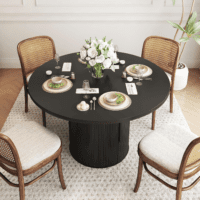47 Inch round Dining Table for 4, Kitchen Table Dinner Table with 2-Layer Storage Shelf and Wood Slide Door for Home Dining Room Living Room (Black) - Image 3