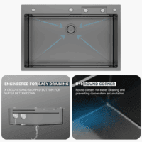 33 Drop Kitchen Sink with Faucet Combo 33"X22" Waterfall Kitchen Sink Workstation Gunmetal Black 16 Gauge Single Bowl Topmount Handmade Sinks with Pull Out Faucet, Glass Rinser Included - Image 8