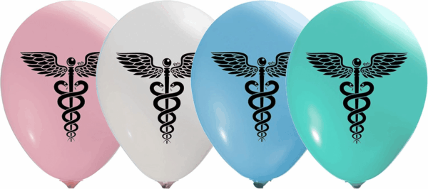 Caduceus, Medecine, Doctor Balloons - 12 Inch Latex - 2 Sided Print (16 Pieces) for Event Use - Fill with Air or Helium - Image 2