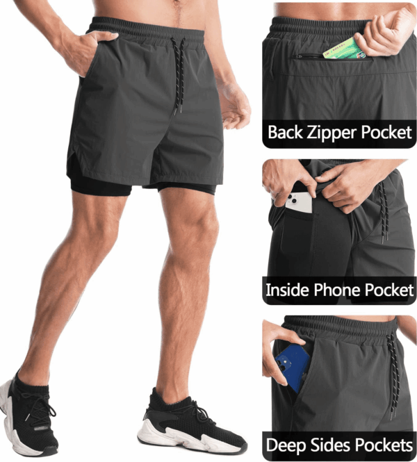 Men'S 2 in 1 Running Shorts - 5" Workout Gym Athletic Shorts Quick Dry Lightweight Training Shorts with Pockets - Image 2