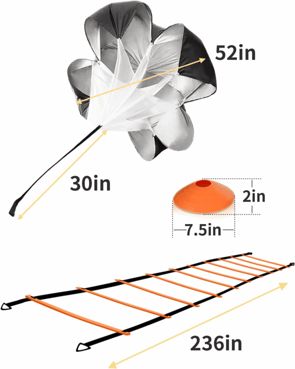 Agility Ladder 20 Feet 12 Adjustable Rungs Speed Training Equipment Set, Agility Ladder, Football Cones, Running Parachute, Jump Rope, Resistance Bands - Image 9
