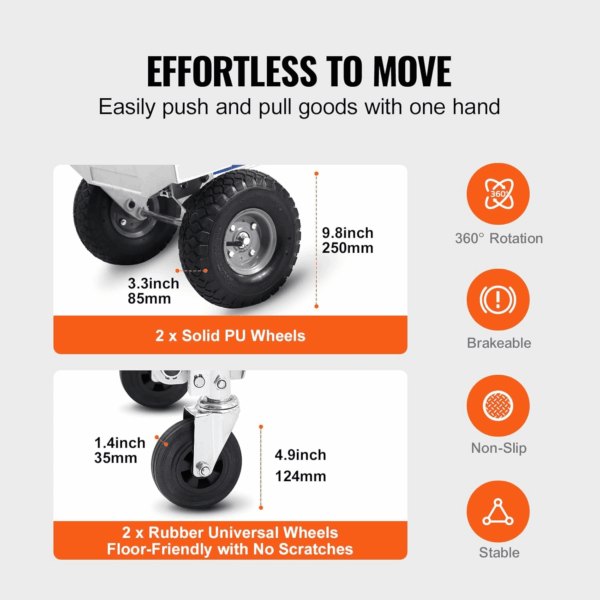 Aluminum Truck, 2 in 1, 800 Lbs Load Capacity, Heavy Duty Industrial Convertible Folding Hand Truck and Dolly, Utility Cart Converts from Hand Truck to Platform Cart with Rubber Wheels - Image 3