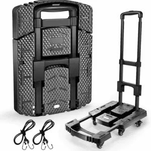 Folding Hand Truck, Portable Heavy Duty Dolly, 6 Wheels Collapsible Luggage Cart with 2 Elastic Ropes - Compact Trolley for Easy Moving - Ideal Hand Cart for Travel and More