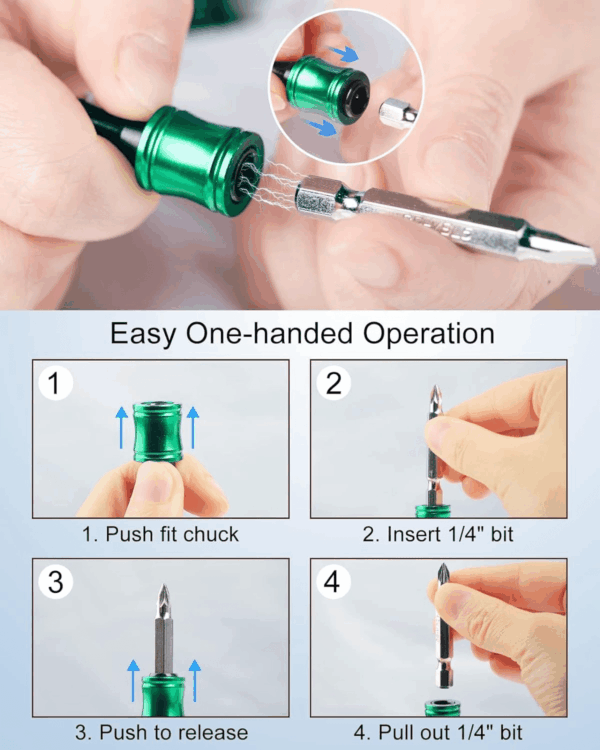 12Pc Portable Bit Holder Key Chain, 1/4 Inch Hex Shank Screwdriver Bit Clip for Impact Driver Drill Bit Extension Nut Driver W/Black Carabiner, Quick Release Lightweight Drill Screw Adapter - Image 6