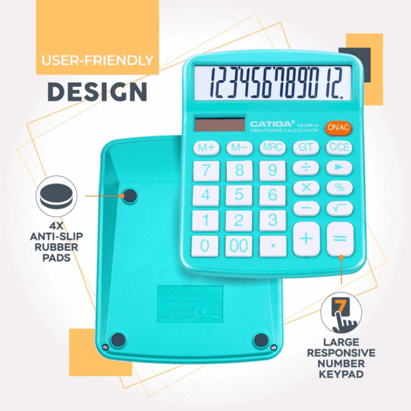 Desktop Calculator 12 Digit with Large LCD Display and Sensitive Button, Solar and Battery Dual Power, Standard Function for Office, Home, School, CD-2786 (Light Blue) - Image 4