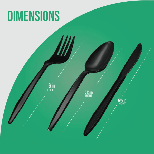 1,000 Plastic Disposable Cutlery Bulk Variety Pack Black Medium Weight Includes 334 Forks, 333 Knives, 333 Soup Spoons, Disposable Silverware Plastic Cutlery - Image 6