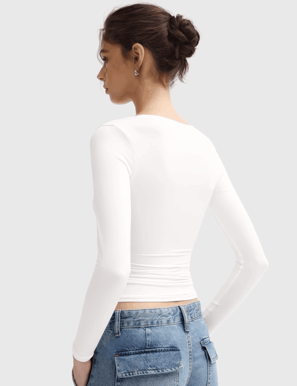 Women'S Long Sleeve T Shirts Scoop Neck Slim Fit Going Out Tops Double Lined Basic Tee Smoke Cloud Collection - Image 3