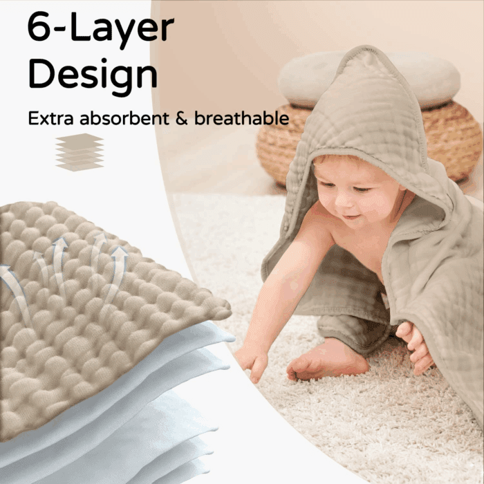 Hooded Baby Towels for Newborn 2 Pack 100% Muslin Cotton Baby Bath Towel with Hood for Babies, Infant, Toddler and Kids, Large 32X32Inch, Soft and Absorbent Newborn Essential - Image 4