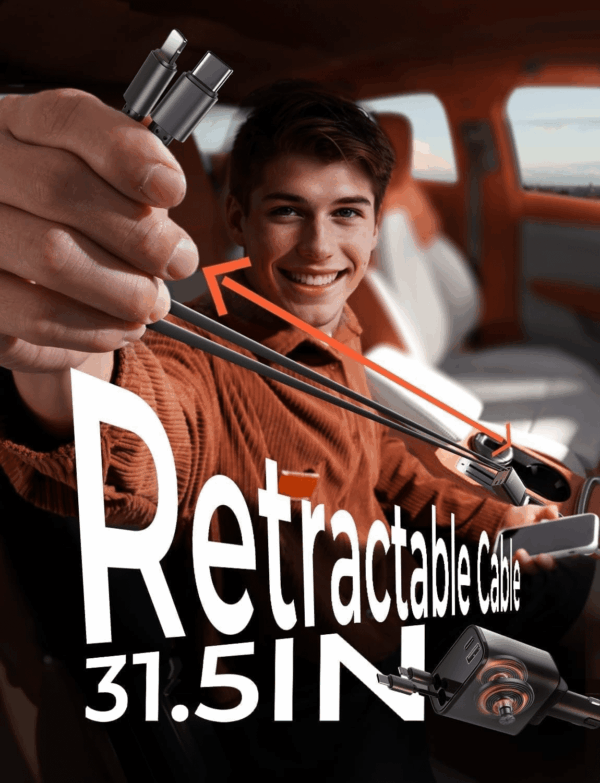 Retractable Car Charger [69W USB C Car Accessories Adapter ] for Iphone 16 USB C Charger Fast Charging, Ford Travel Essentials Gifts for Women Men, Road Trip Essentials for Iphone 16 15 14 13 12 - Image 3