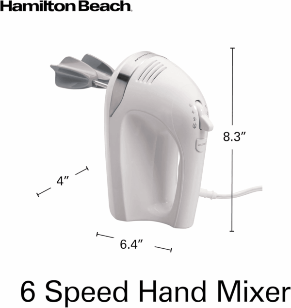 6-Speed Electric Hand Mixer with Whisk, Dough Hooks and Easy Clean Beaters, Powerful 275 Watt Motor, Snap-On Storage Case, White - Image 8