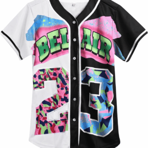 90S Clothing for Women,Unisex Hip Hop Outfit for Party,Bel Air Baseball Jersey,Short Sleeve Button down Shirt