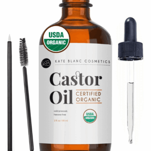Castor Oil Organic (2Oz), 100% Pure, Cold Pressed, Hexane Free. Natural Oil for Hair, Eyelashes, Eyebrows. Skin Moisturizer with Starter Kit