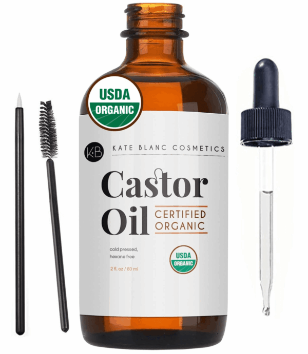 Castor Oil Organic (2Oz), 100% Pure, Cold Pressed, Hexane Free. Natural Oil for Hair, Eyelashes, Eyebrows. Skin Moisturizer with Starter Kit