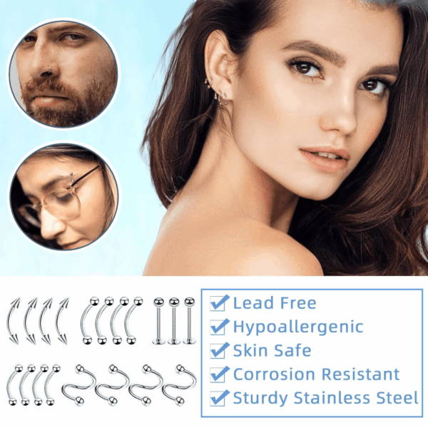 153Pcs Piercing Kit: 12G, 14G, 16G, 20G Needles & 316L Stainless Steel Jewelry for Nose, Belly, Lip, Ear & More - Image 6