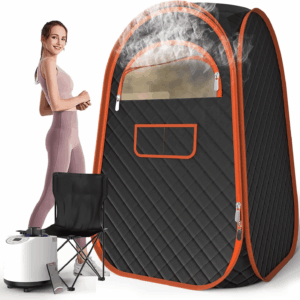 Portable Sauna Box, Portable Sauna for Home with 2.6L Steamer Generator, Remote Control, Portable Chair & Floor Mat, Full Body Personal Saunas Tent for Health, 9 Levels, Orange