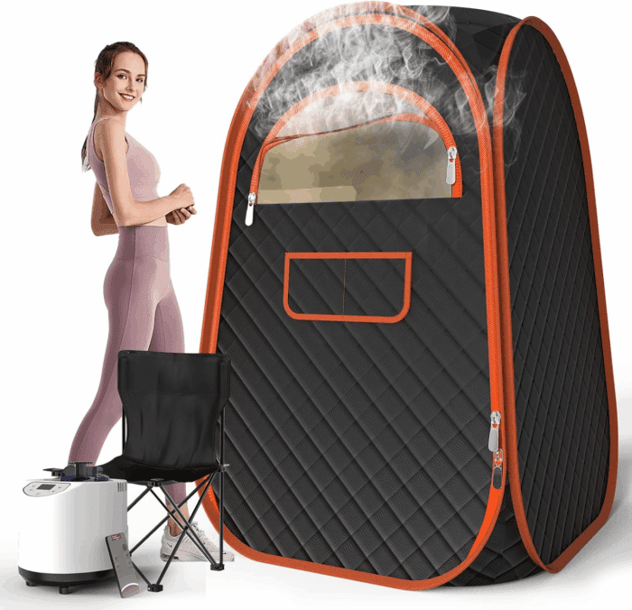 Portable Sauna Box, Portable Sauna for Home with 2.6L Steamer Generator, Remote Control, Portable Chair & Floor Mat, Full Body Personal Saunas Tent for Health, 9 Levels, Orange