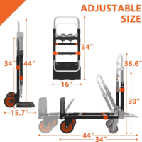 3 in 1 Heavy Duty Folding Hand Truck, Convertible Portable Steel Dolly with Telescopic Handle, Foldable Utility Cart with Rubber Wheels, 500 LB Capacity - Image 7