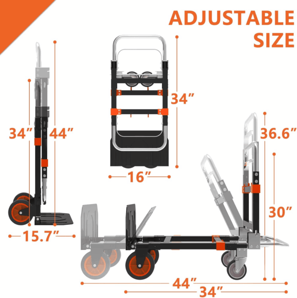 3 in 1 Heavy Duty Folding Hand Truck, Convertible Portable Steel Dolly with Telescopic Handle, Foldable Utility Cart with Rubber Wheels, 500 LB Capacity - Image 7