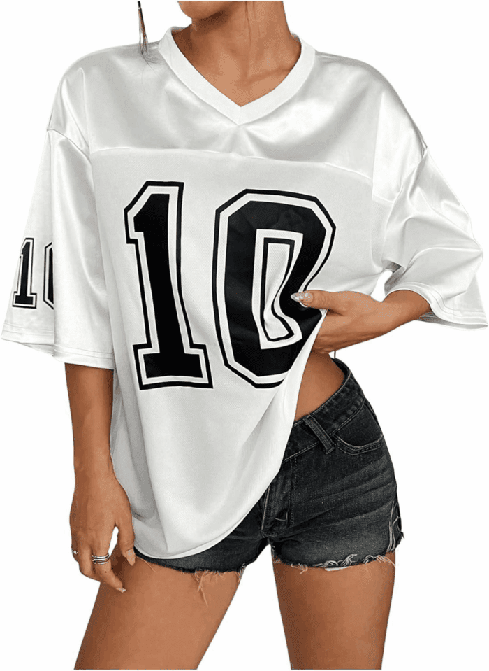 Women'S Oversized Jersey Shirt Graphic Tees V Neck Short Sleeve Vintage T Shirts