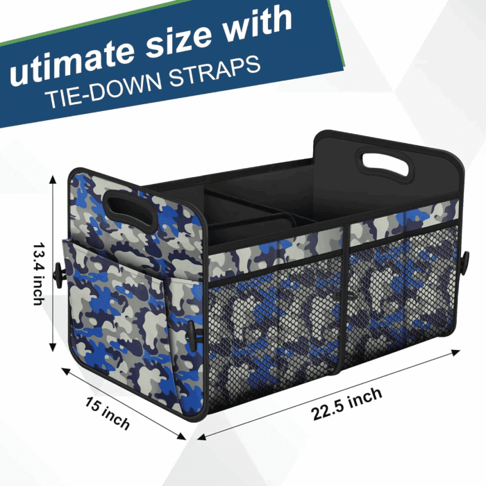 Car Trunk Organizer with 72L Large Capacity Waterproof Collapsible and 11 Pockets, Trunk Organizer for Car Suv/Jeep/Sedan, Large Size, Blue Camouflage - Image 3