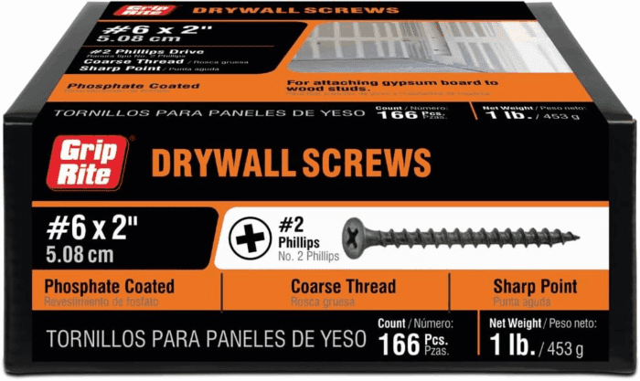 2CDWS1#6 X 2 Phillips Bugle Head Coarse Thread Sharp Point Drywall Screw, 1Lb Box