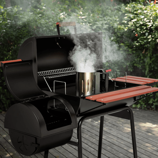 CC1830W 30-Inch Charcoal Grill with Offset Smoker and Wood-Painted Side Table, Outdoor Smoker Grill with 811 Sq. In. Cooking Area for Outdoor Barbecue Event, Black - Image 9