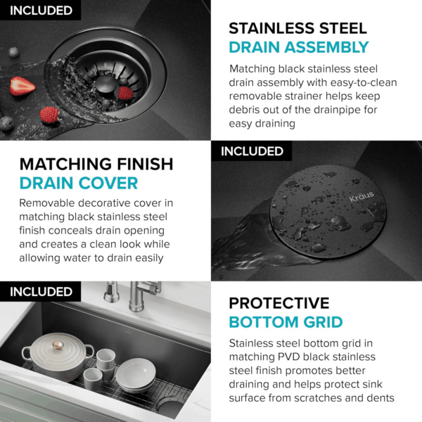 Kore Workstation 32-Inch Undermount 16 Gauge Black Stainless Kitchen Sink, Single Bowl Kitchen Sink in PVD Gunmetal Finish with Accessories, KWU110-32/PGM - Image 7