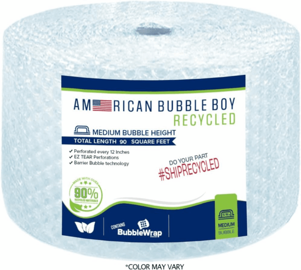 Large Roll of 90 Feet of Recycled Medium Bubble Wrap for Packing, Moving and Shipping for Your Business Essentials. Eco Friendly and Made from 90% Post-Consumer Materials by