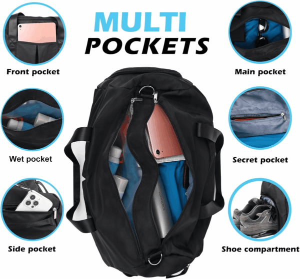 Gym Bag for Men, 40L Waterproof Sports Duffle Bags with Shoe & Wet Compartment, Small Carry on Travel Tote Bags with Trolley Sleeve for Personal Item, Fitness & Workout Gear, Black - Image 5
