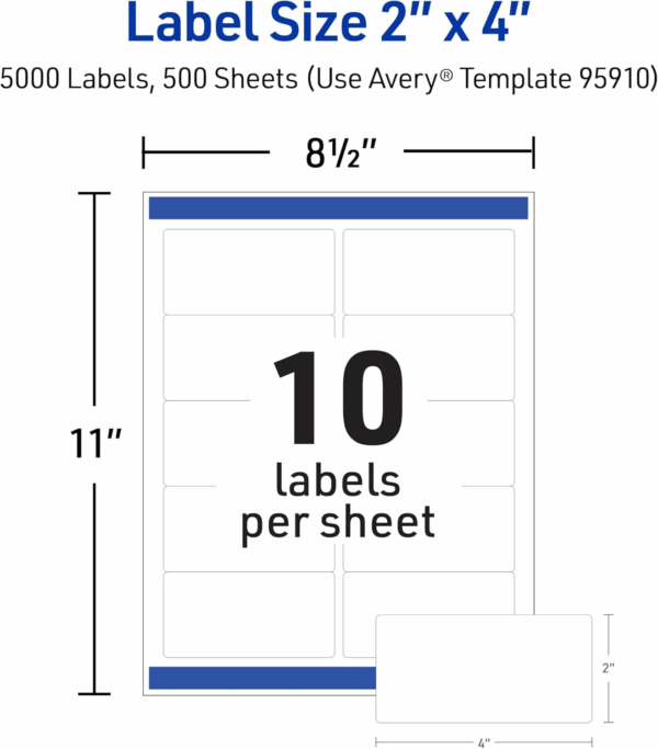 Printable Shipping Labels with Sure Feed, 2" X 4" Customizable Stickers, White, 5,000 Blank Mailing Labels for Laser Printers, Great for Mailing, Shipping, and More (95910) - Image 5