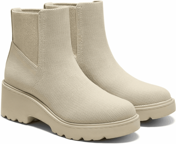 Everly Women'S Water-Repellent Chunky Wedge Boots Silp on Round-Toe Booties 6Cm/2.36" Heel Height Booties Anti-Slip Outsole Platform Chunky Wedge Boots Lady Dress Jeans Winter Fall Boots