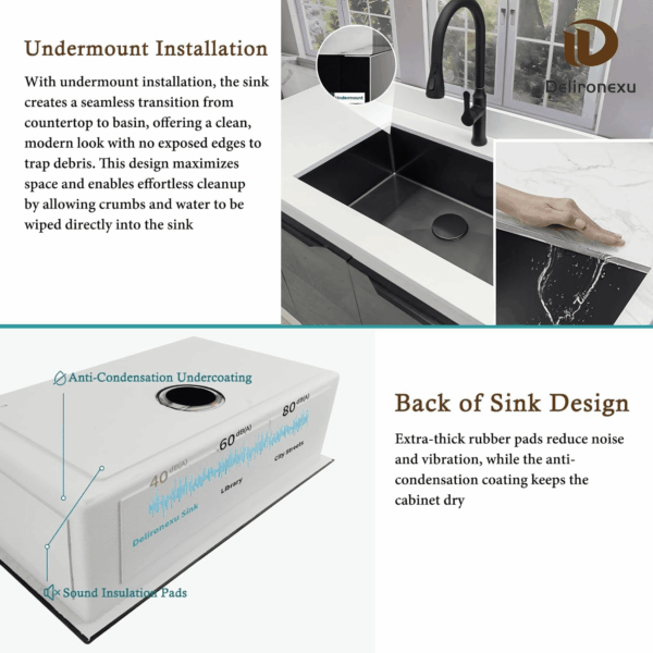30 Inch Black Undermount Kitchen Sink -  Single Bowl Kitchen Sinks, 16 Gauge Stainless Steel Kitchen Sink Black with 4 Accessories, 30"X18"X9", Modern Design - Image 4