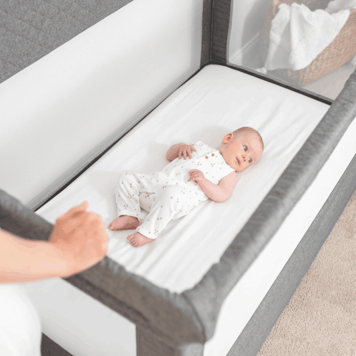 Lunaire Full Size Crib & Playard | Breathable Mesh Baby Crib | Tool-Free Assembly Baby Bed | Charcoal Tweed - Image 6